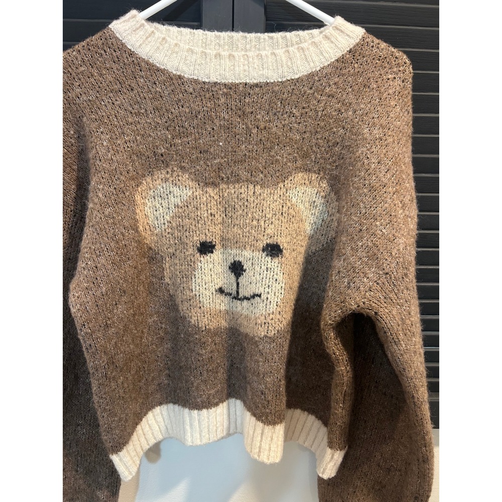 Luna Ivy Women Brown Teddy Bear Knit Sweater Size L Marled Fuzzy Pullover - Picture 1 of 7